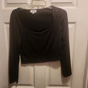 Elegant Black Crop Top Long Sleeve Top